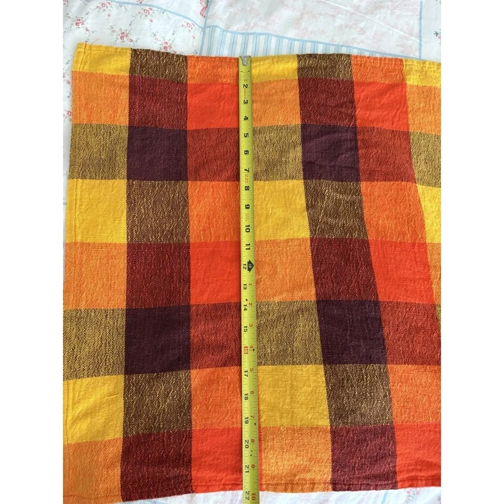1 Vintage MCM Plaid Orange Yellow Napkin Hand Towel Square Tablecloth 22